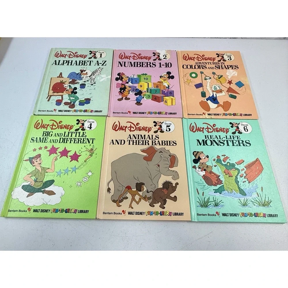 Vintage 1983 Disney Fun To Learn Books Hardcover Lot Of 9 Beginner